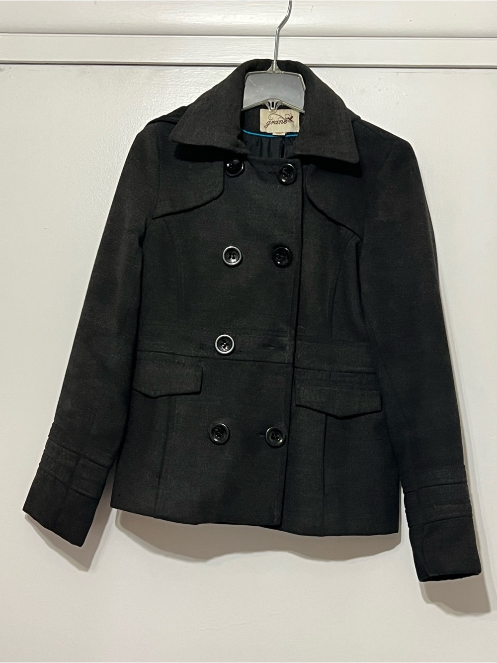 Grane Black Double-Breasted Pea Coat